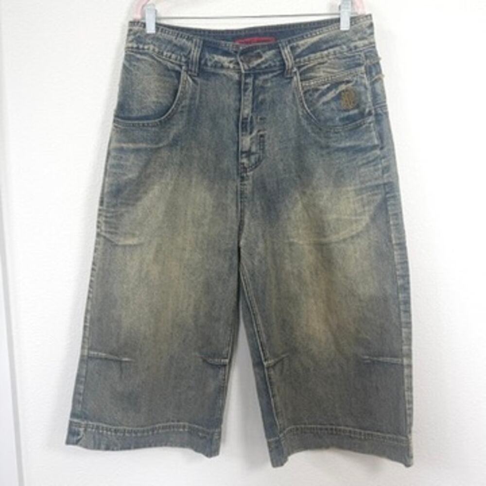 JADED LONDON Y2K Baggy Bermuda‎ Denim Shorts Blue Distressed Jeans 36 Men’s